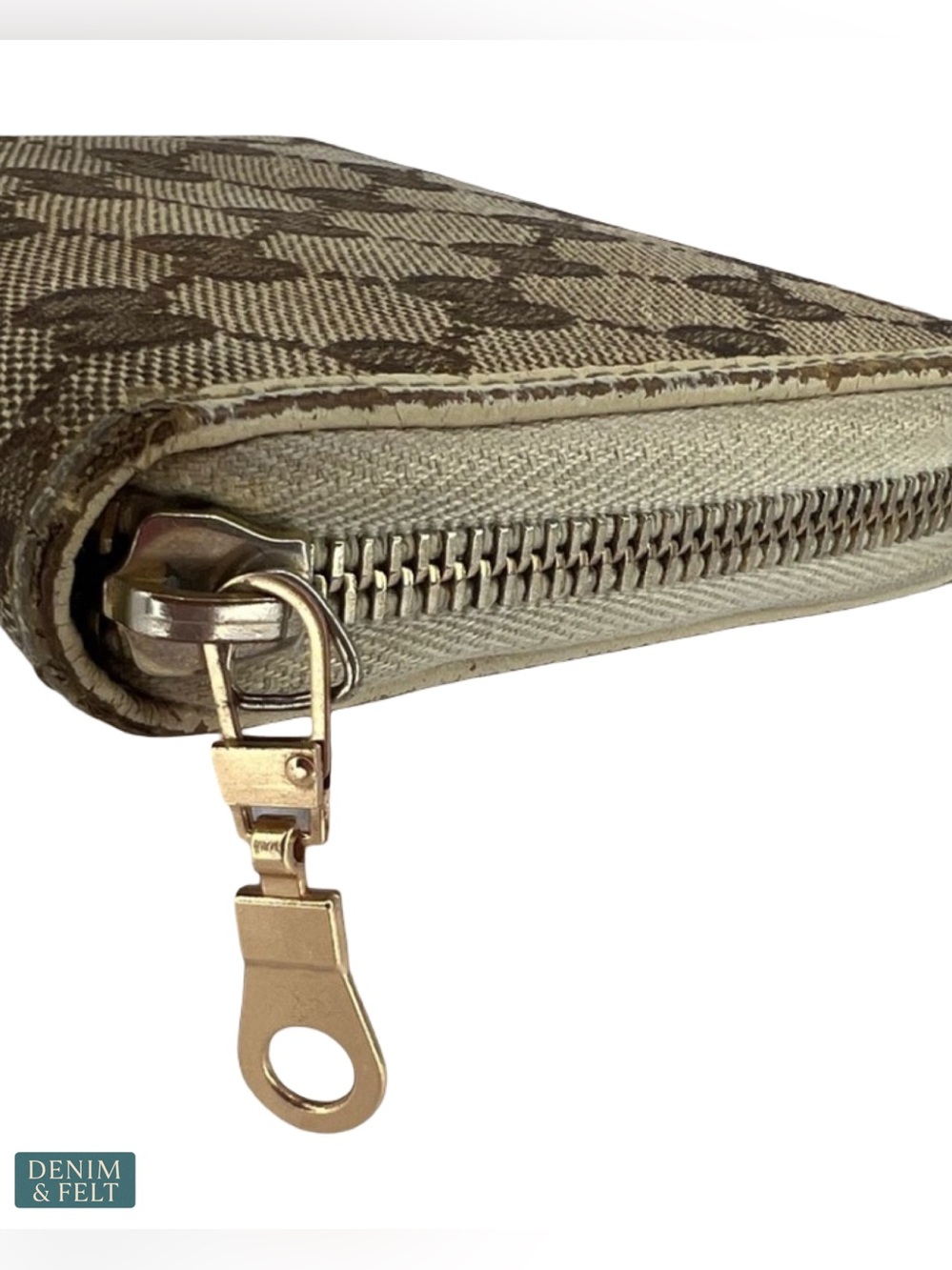 Gucci GG Monogram Zip Around Wallet Beige Ebony Canvas Logo Plate Organizer - Picture 7 of 16
